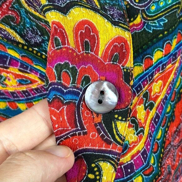 Vtg Chicos Design Button Up Shirt Large Sz 2 Multicolor Paisley Rayon Blouse - Picture 6 of 11